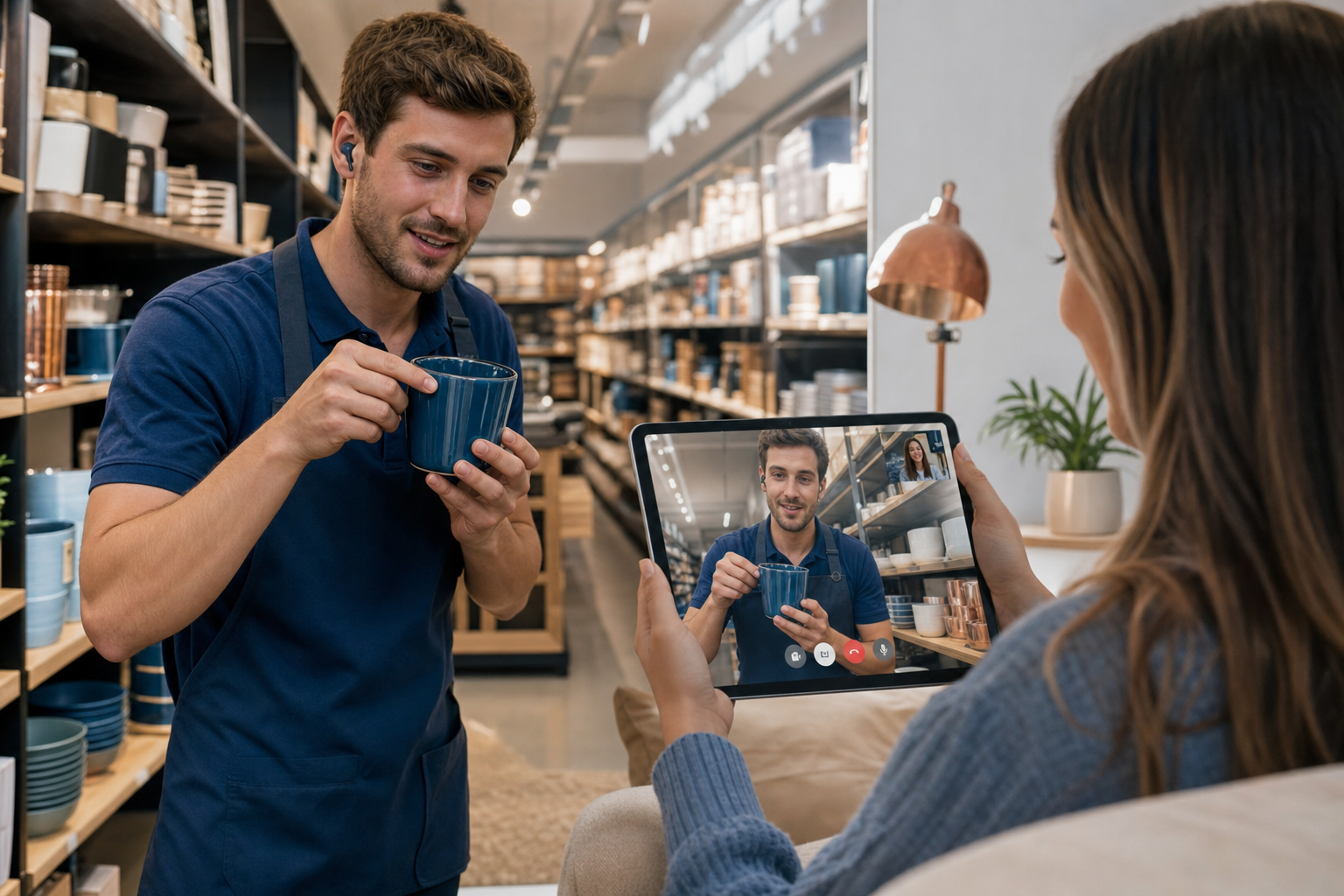 Live retail assistance with tablet